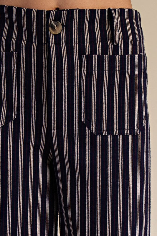 Full-length Wide-leg Pants with Stripes Navy