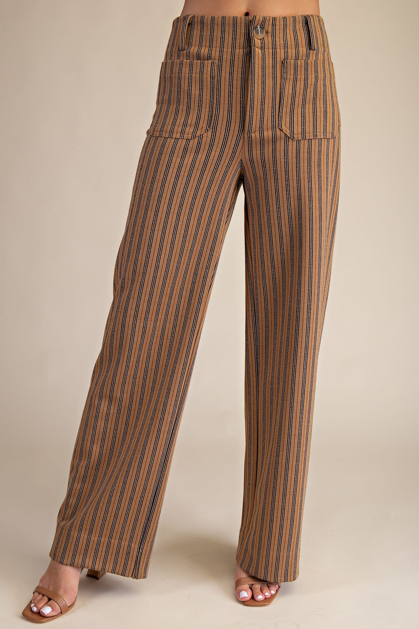 Full-length Wide-leg Pants with Stripes Taupe