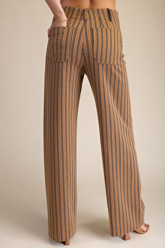 Full-length Wide-leg Pants with Stripes Taupe