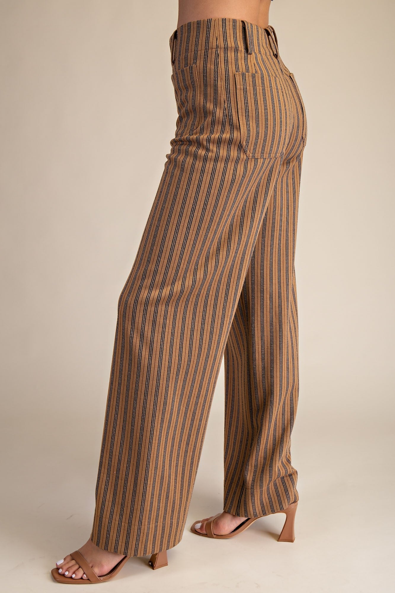 Full-length Wide-leg Pants with Stripes Taupe