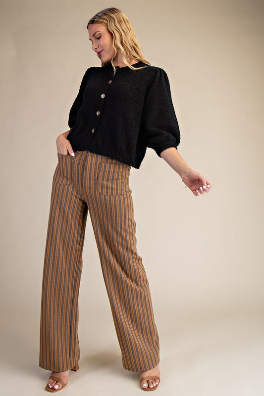 Full-length Wide-leg Pants with Stripes Taupe