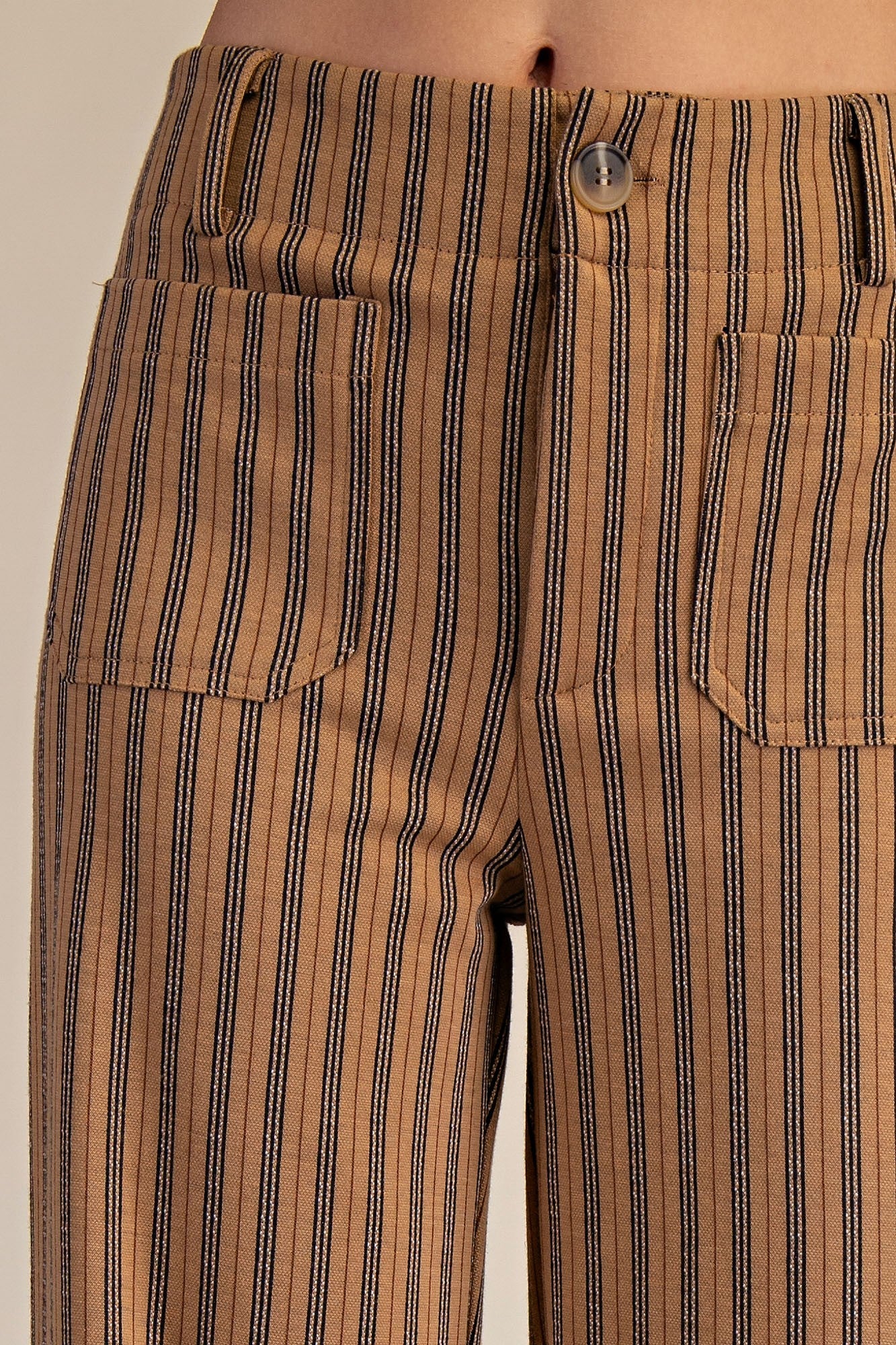 Full-length Wide-leg Pants with Stripes Taupe