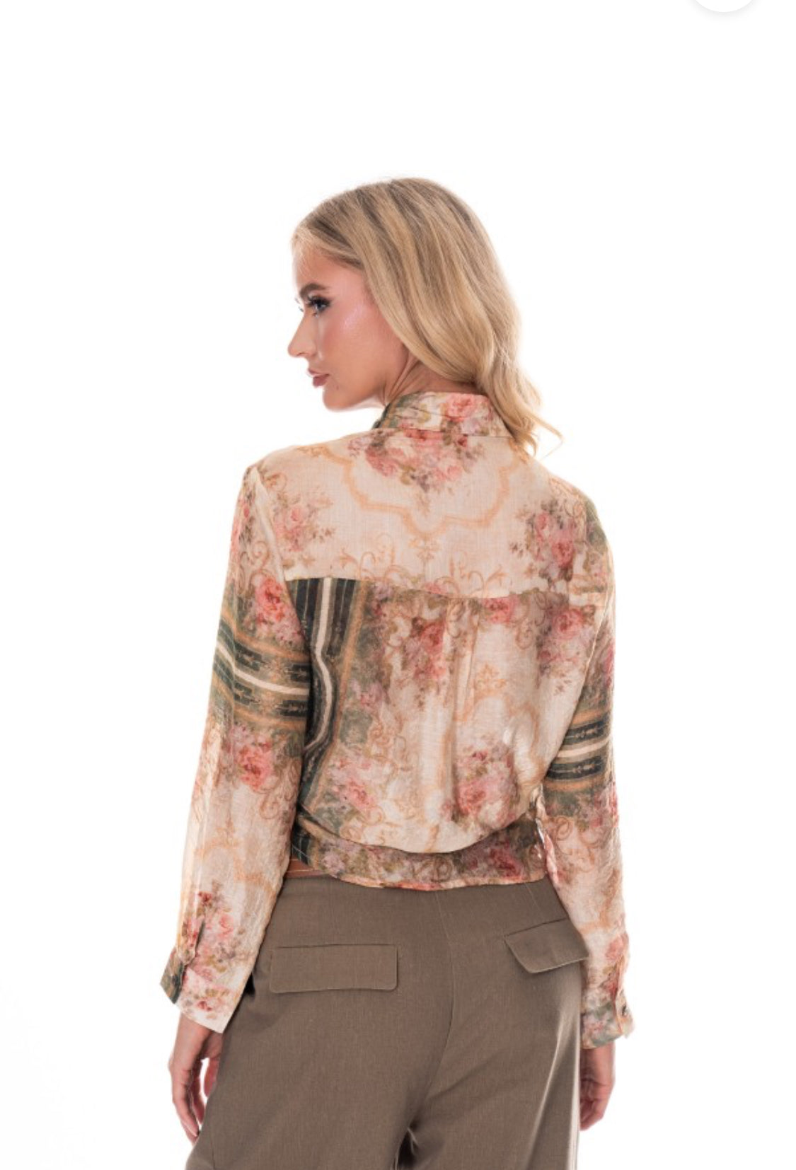Long Sleeves Top with Glitter Accent Multi Green