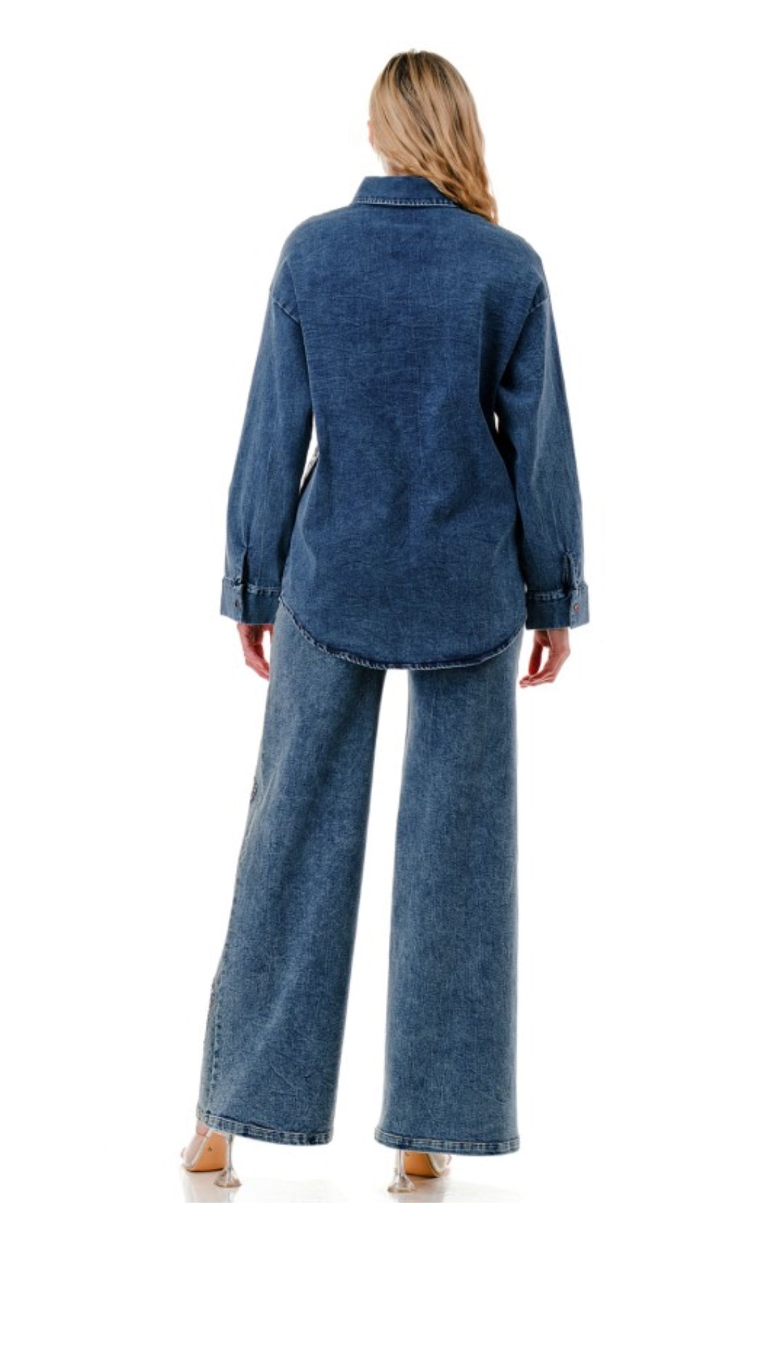 Sequins Floral Embellished Denim Set