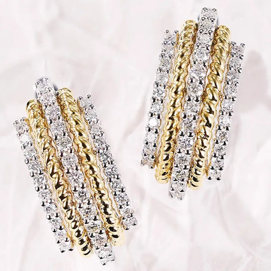 Geometric Earrings With Claw Setting Golden Water Plating And 0.03µm Thick Zircon Inlay