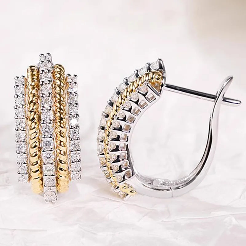 Geometric Earrings With Claw Setting Golden Water Plating And 0.03µm Thick Zircon Inlay