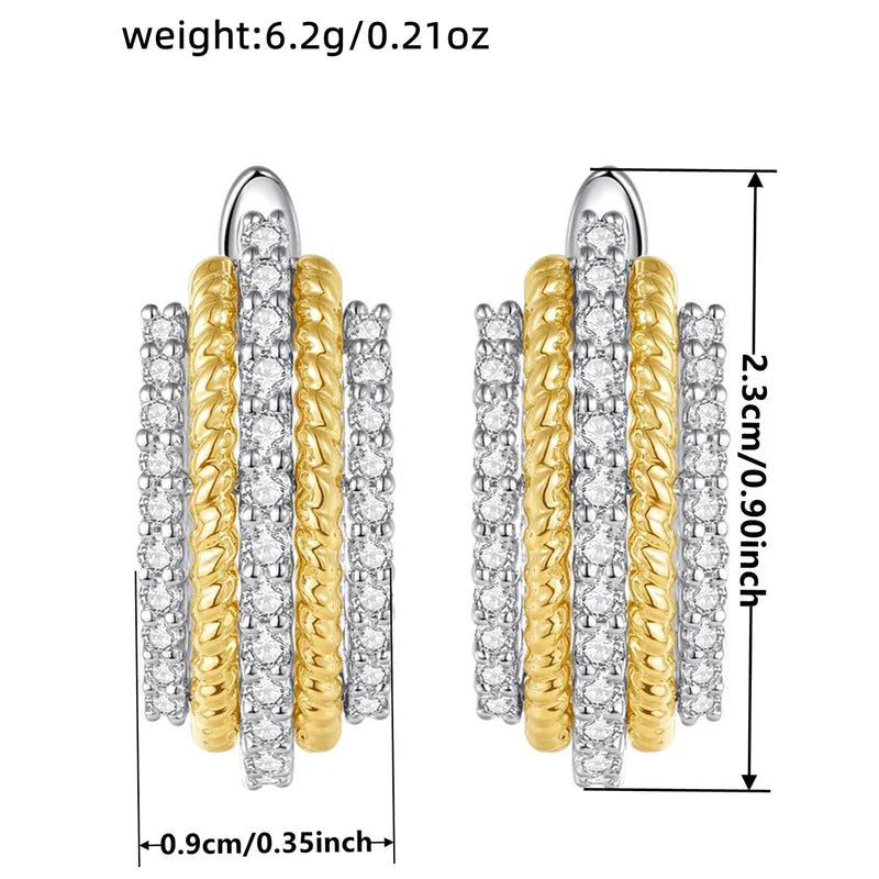 Geometric Earrings With Claw Setting Golden Water Plating And 0.03µm Thick Zircon Inlay