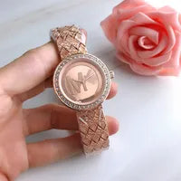 Glam Round Plaid Single Folding Buckle Quartz Women's Watches Rose Gold