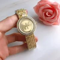 Glam Round Plaid Single Folding Buckle Quartz Women's Watches in Gold
