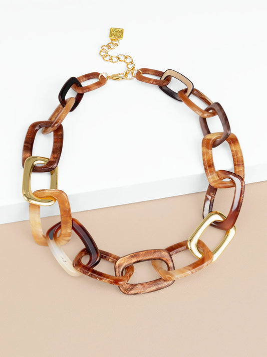 Glittering Resin Link Chain Collar Necklace Jewelry In Brown