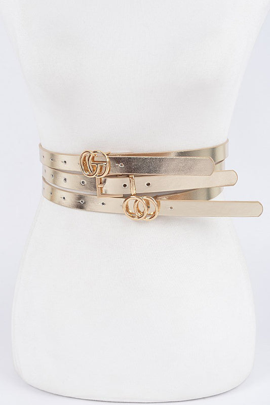 3 Set Metal Buckle Belt Gold