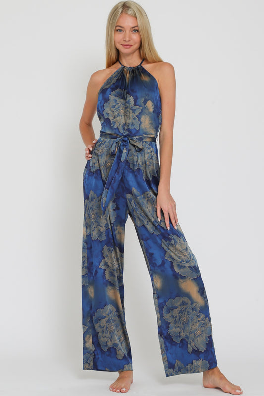 Halter Backless Belted Jumpsuit