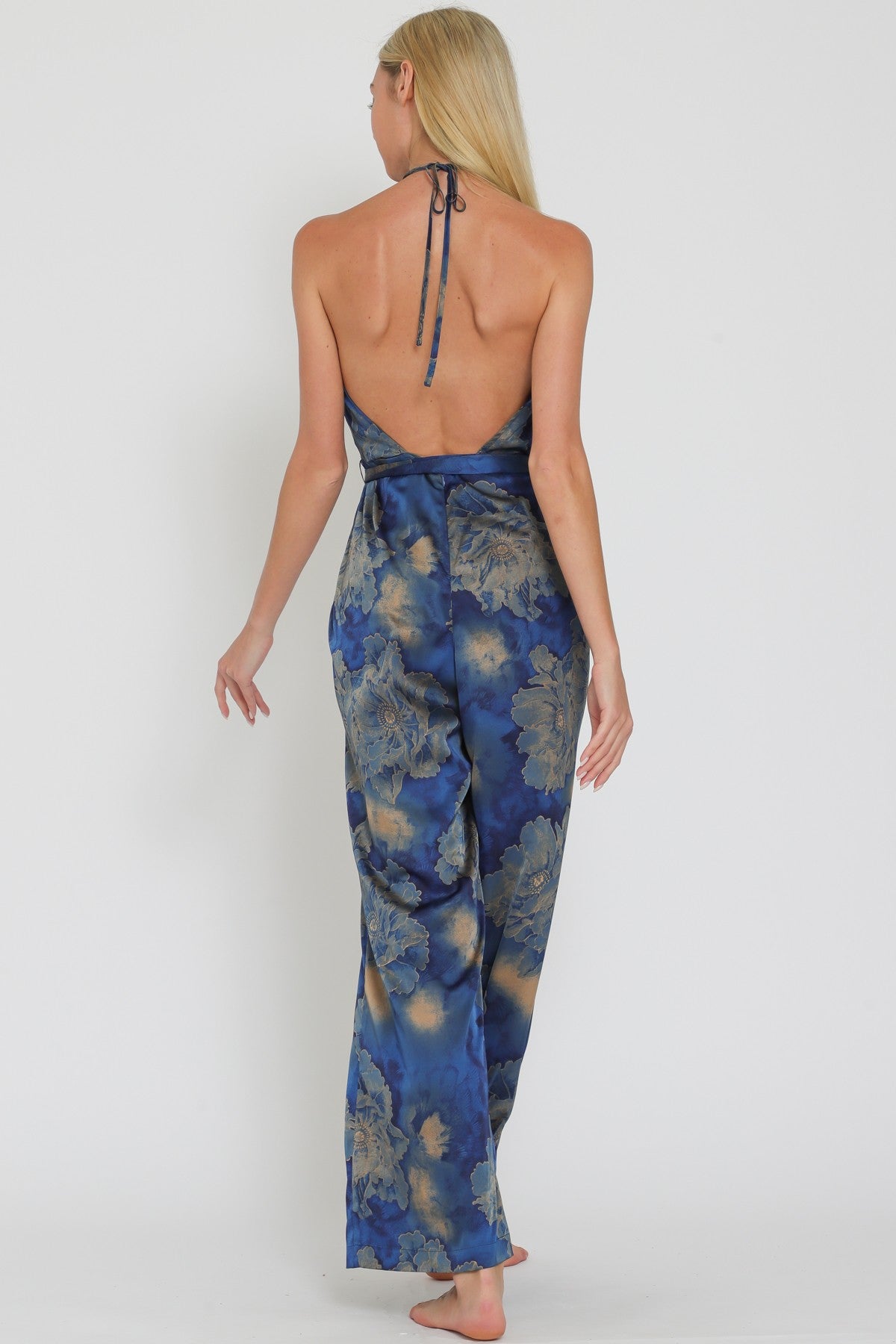 Halter Backless Belted Jumpsuit