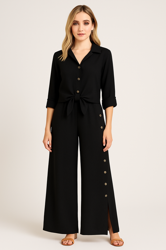 Italian Linen Set with Buttons Black