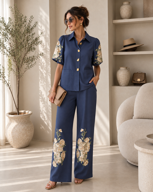 Blue Garden Embroidered Set