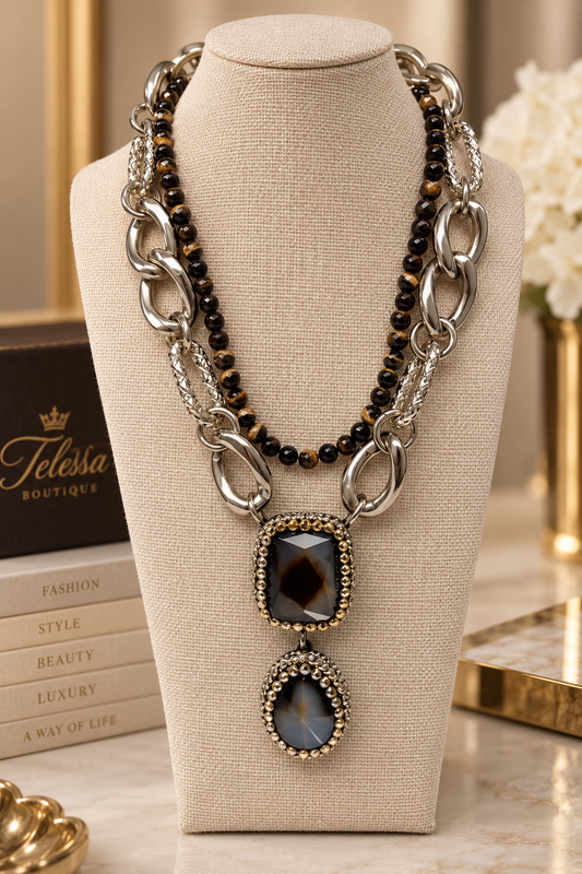 Silver Chain Necklace with Hanging Teardrop Pendant-Be Italy