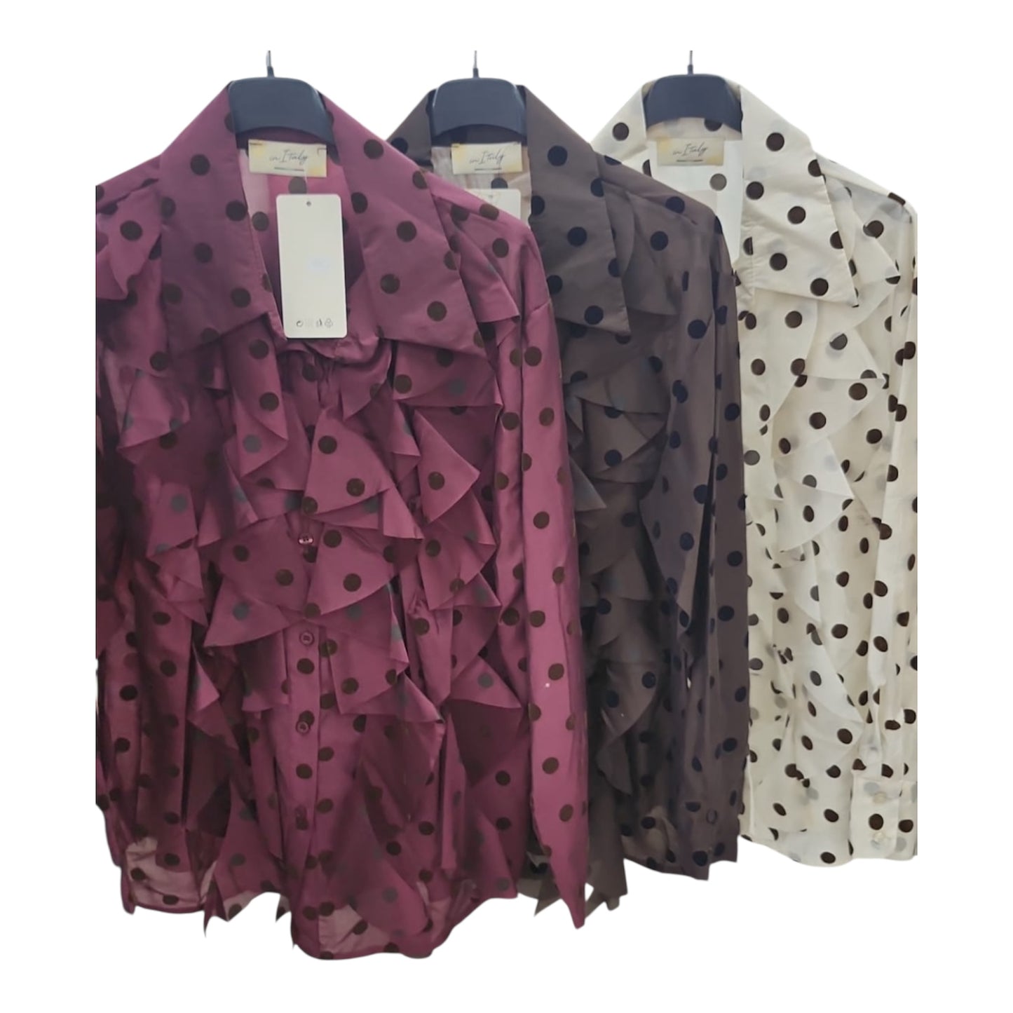 Italian Polka Dot Ruffles Shirt Wine