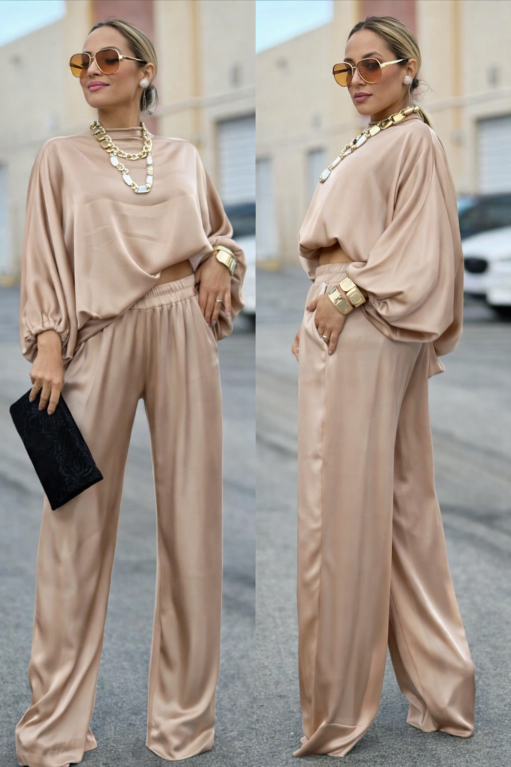 Italian Champagne Satin Set One Size