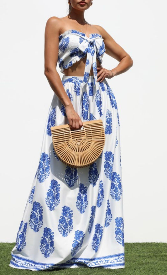 Maxi Skirt  White And Blue With Top