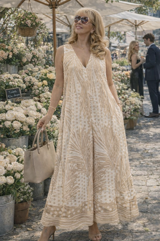 Italian Linen Jumpsuit Beige-One size