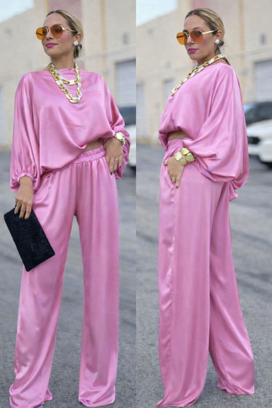 Italian Pink Satin Set-One Size