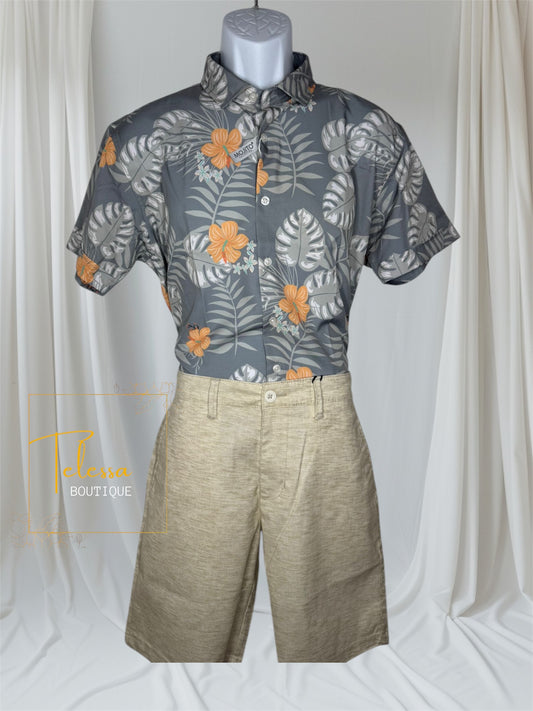 Mens Shirts Swirl Print Leaf Print Gray