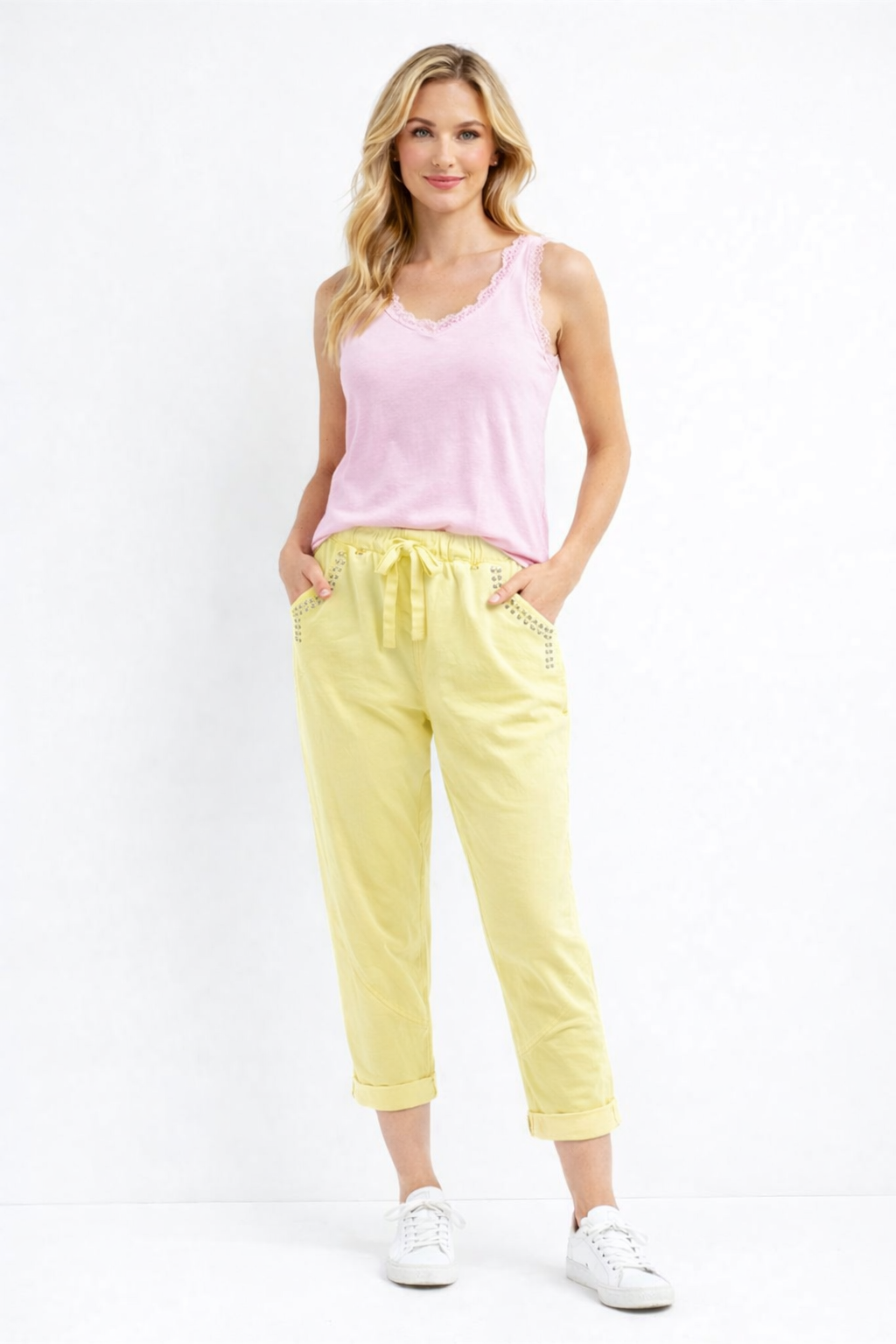 Italian Pant With Silver Studs Yellow-One size
