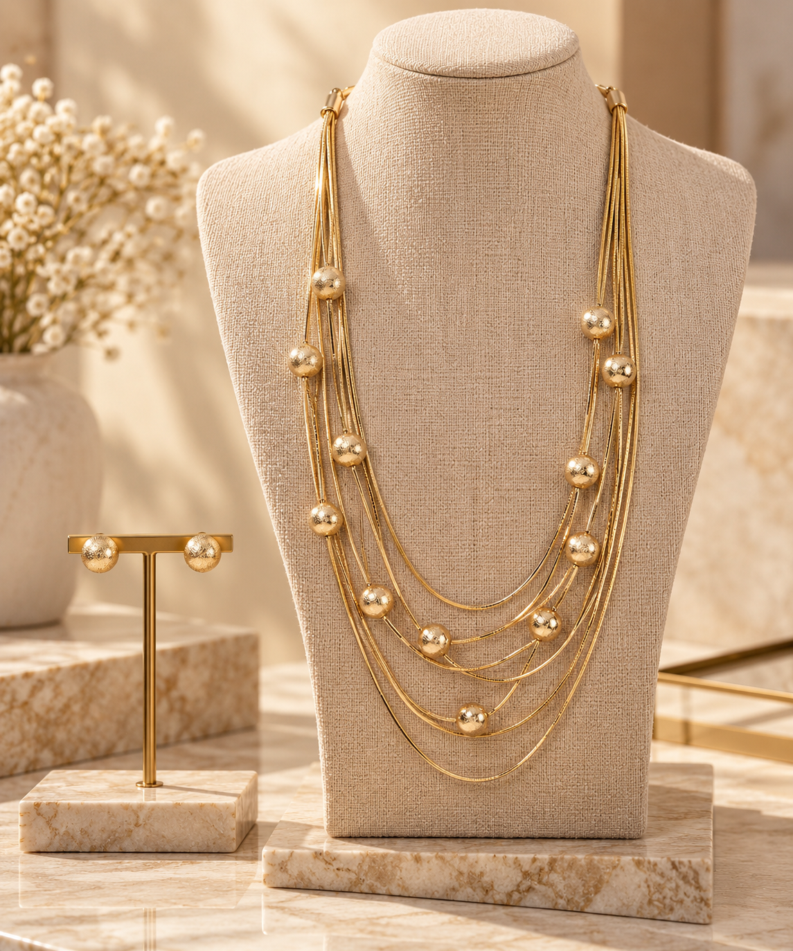 Golden Layers Multi-Strand Necklace Set
