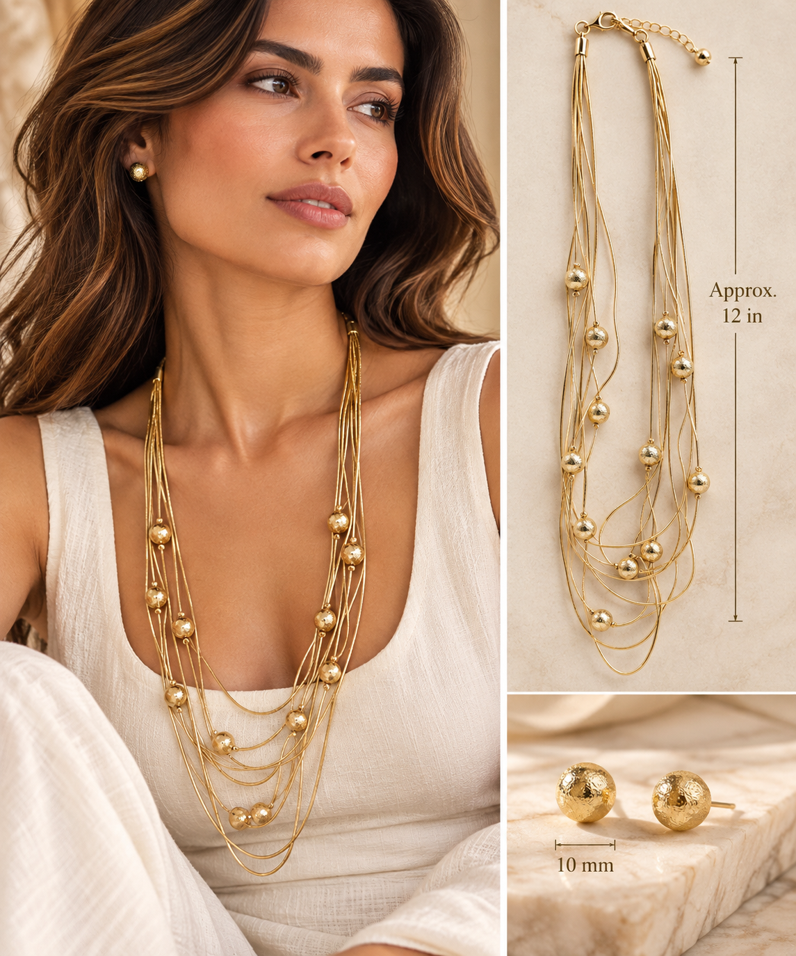 Golden Layers Multi-Strand Necklace Set