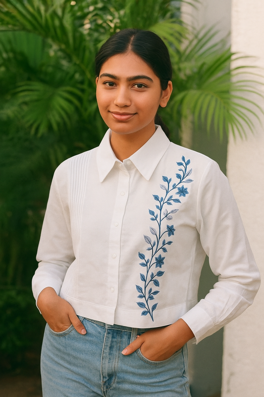 Mojito Top White With Blue Embroidery