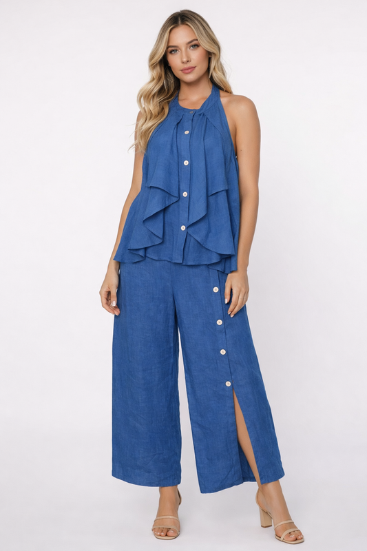Halter Italian Linen Set Blue
