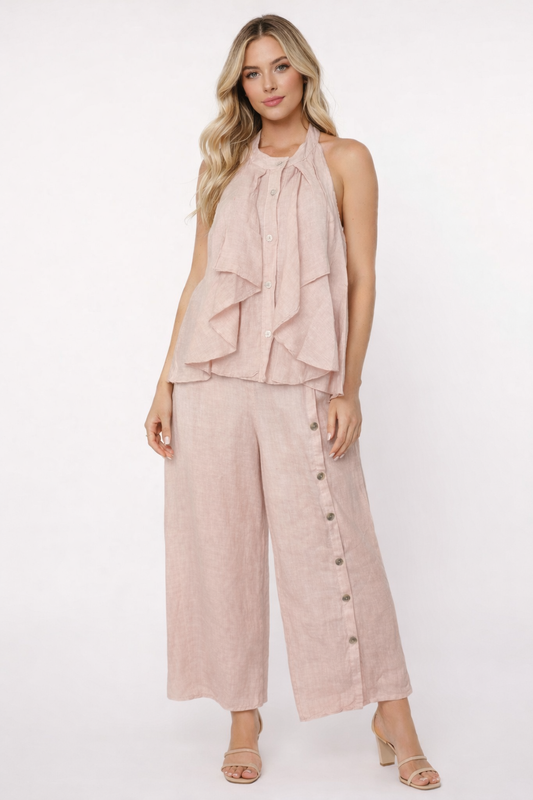 Halter Italian Linen Set Pink
