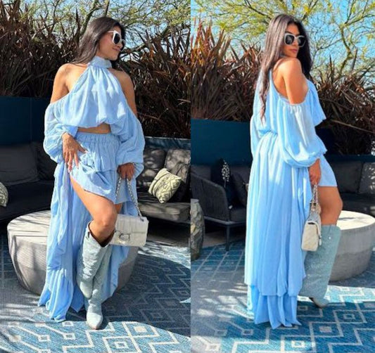 Blue Light Set Top and Skirt