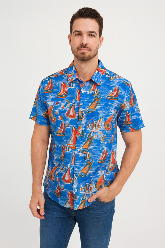 Mens Boat Top Orange and Blue