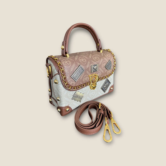 Inspired Designer Bag Ivory and Brown Moschino