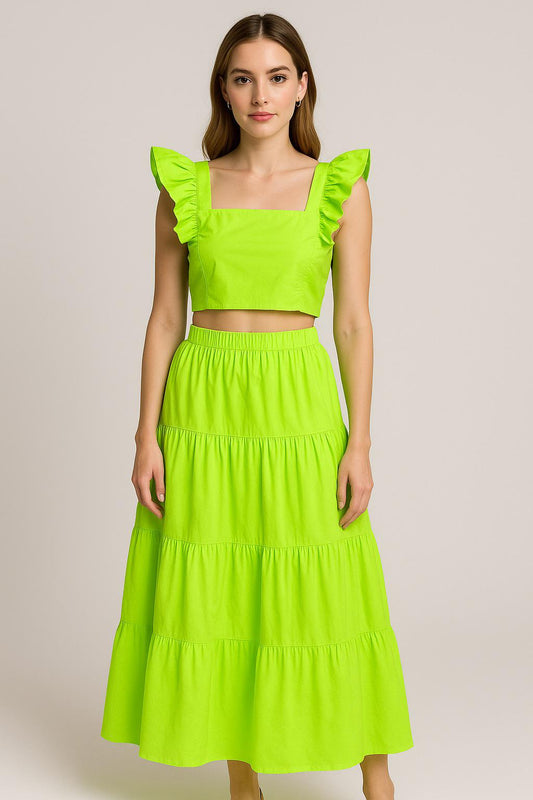 Ruffle Top & Maxi Skirt Green Set