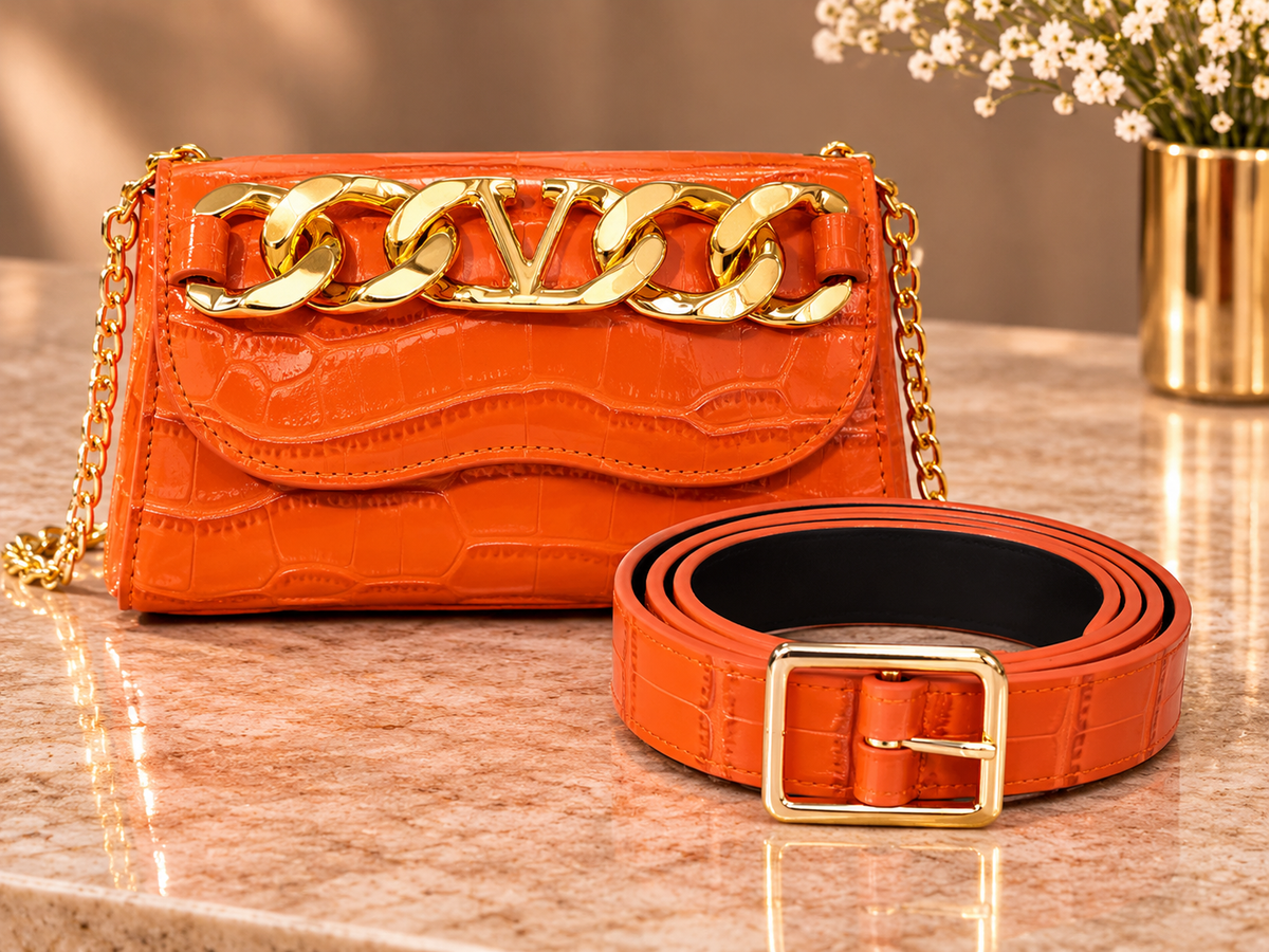 Orange Designer-Inspired Croc Convertible Bag