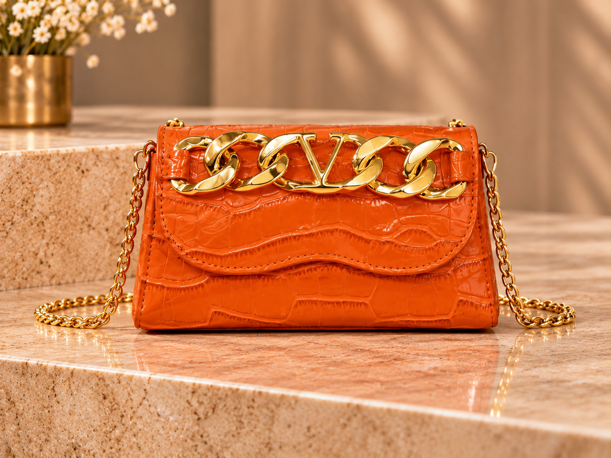 Orange Designer-Inspired Croc Convertible Bag