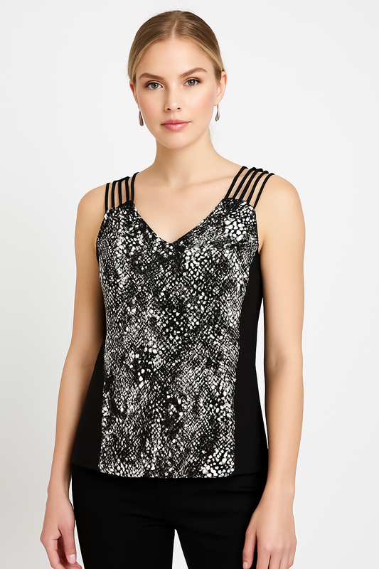 Black Animal Print Top In Silk