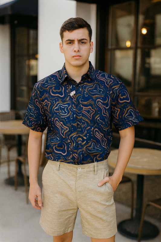 Men's Navy Multicolor Shirt Orange