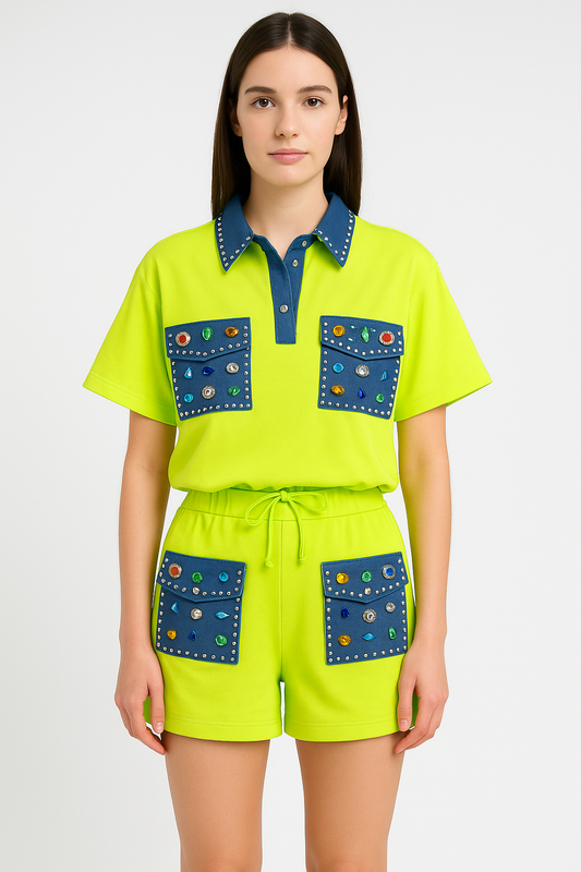 Gems Short Pants Set in Vibrant Green