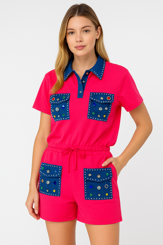 Gems Short Pants Set in Vibrant Pink