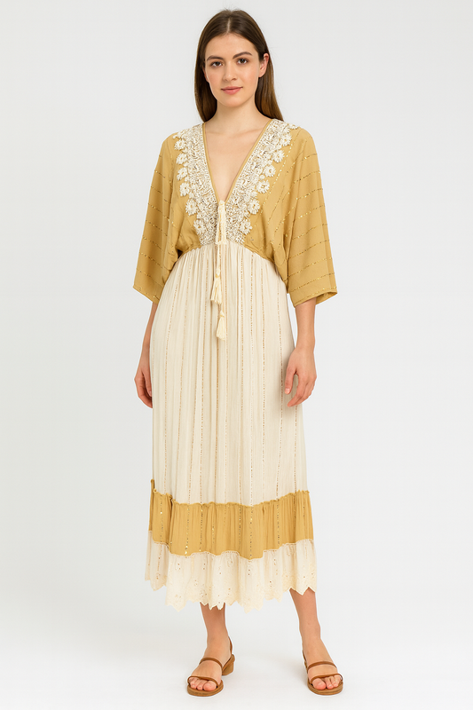 Gypsy Dress White & Beige