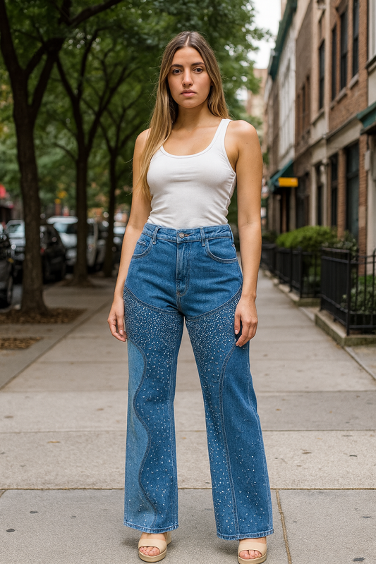 Denim Rhinestone Cowboy Pants Classic Western