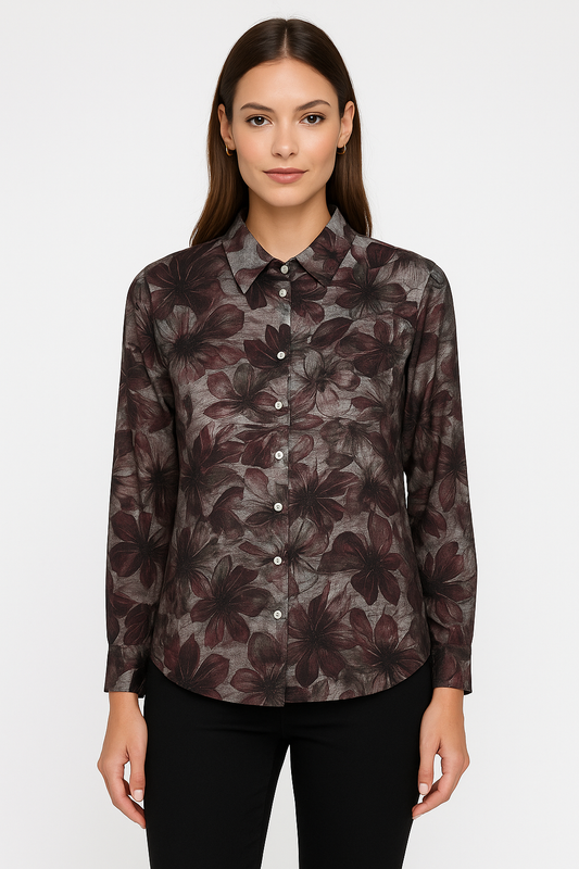 Long Sleeve Metallic Coat Print Top