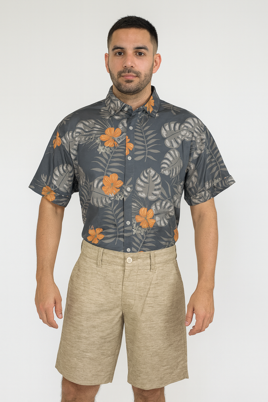 Mens Shirts Swirl Print Leaf Print Gray