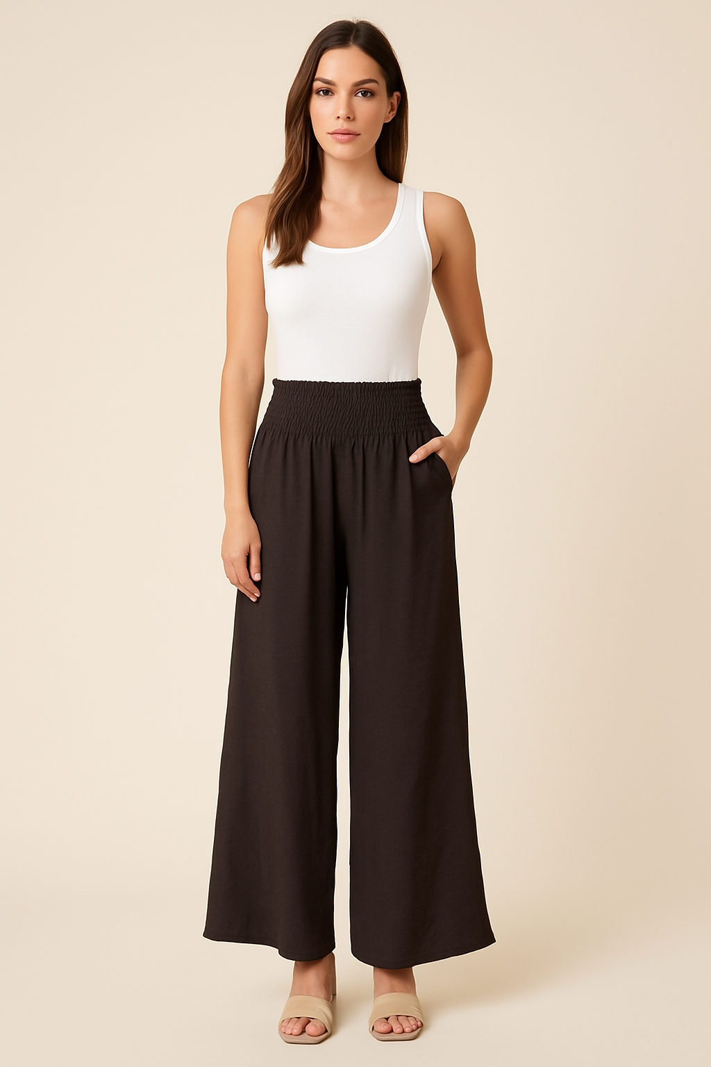 Linen Palazzo Pants Italian in Brown