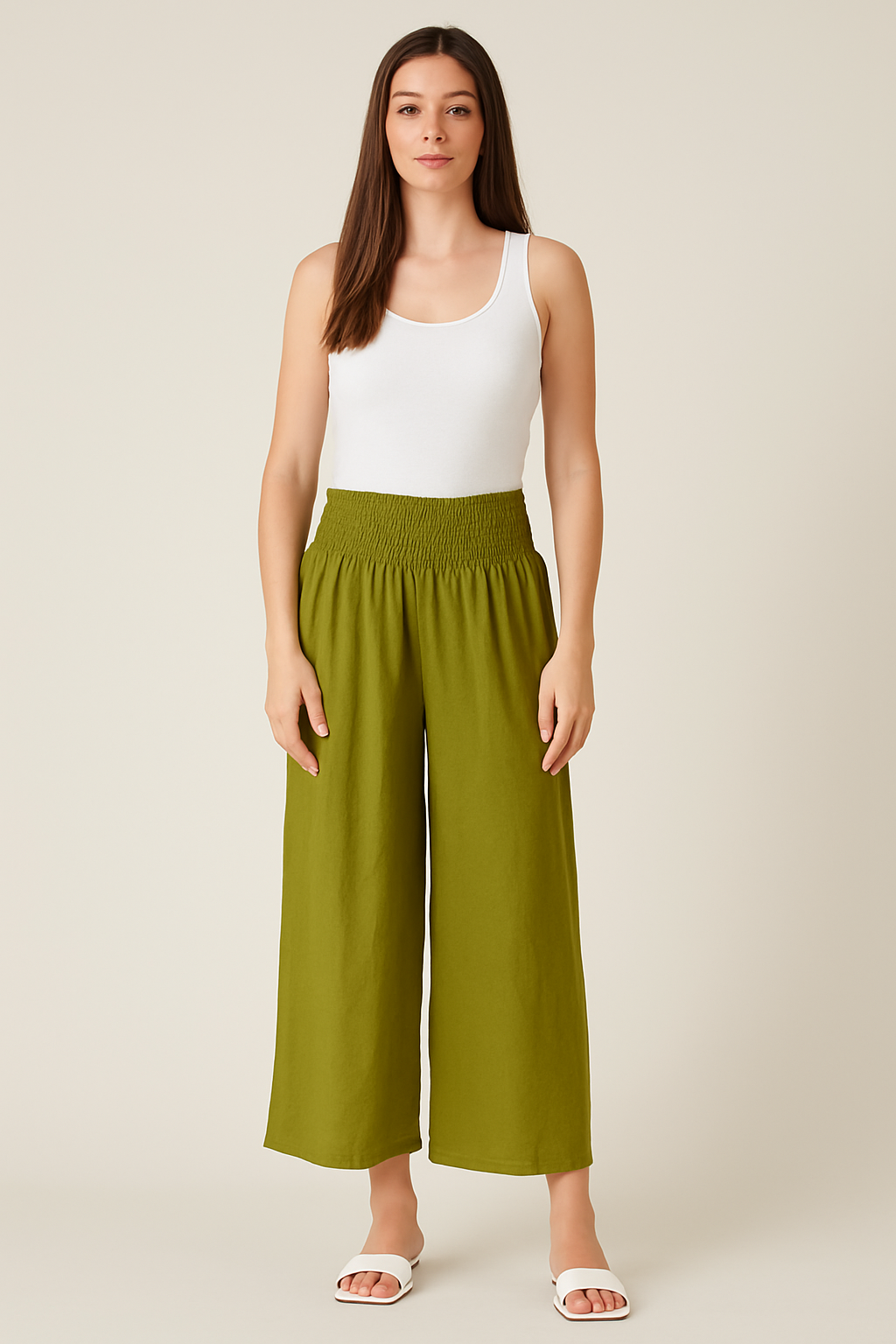 Linen Palazzo Pants Italian in Olive Green