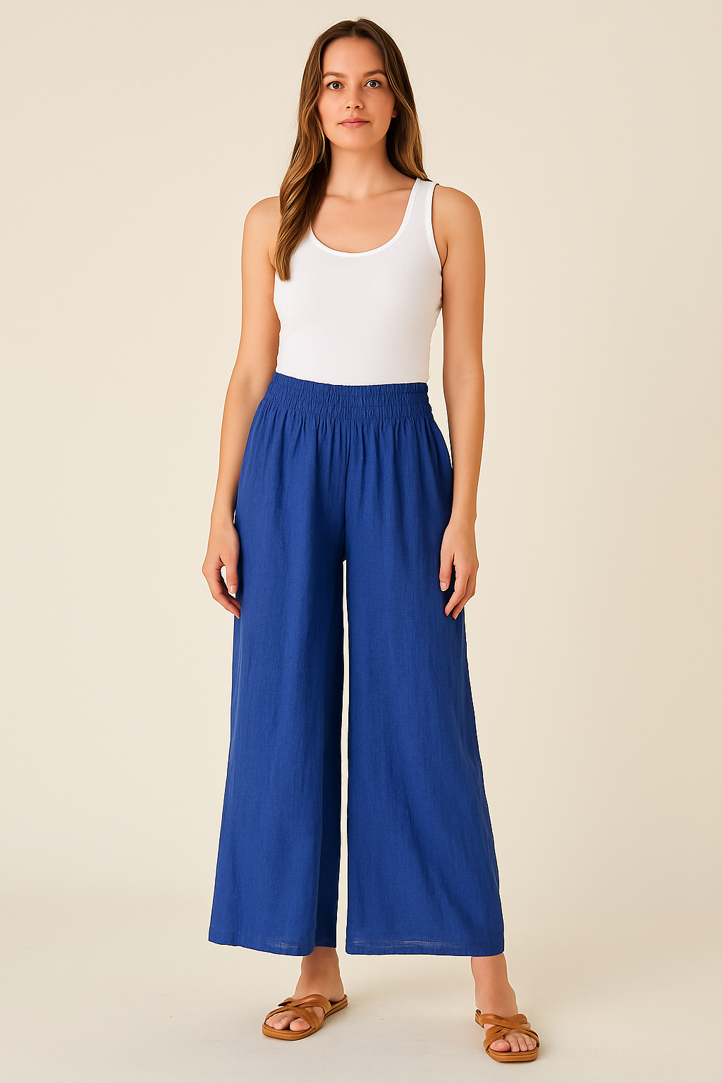 Linen Palazzo Pants Italian in Blue