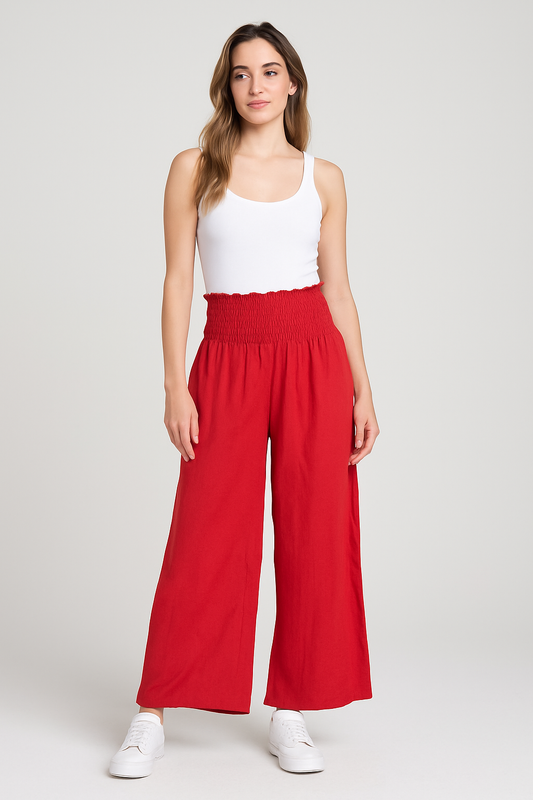 Linen Palazzo Pants Italian in Red